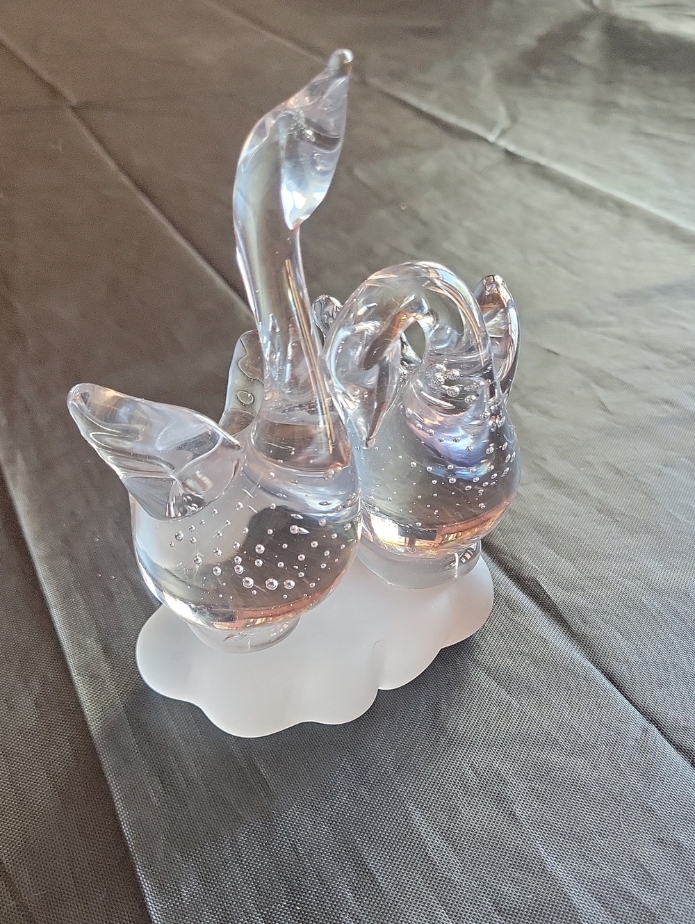 Glass Swan Pair Decorative Sculpture - White Base